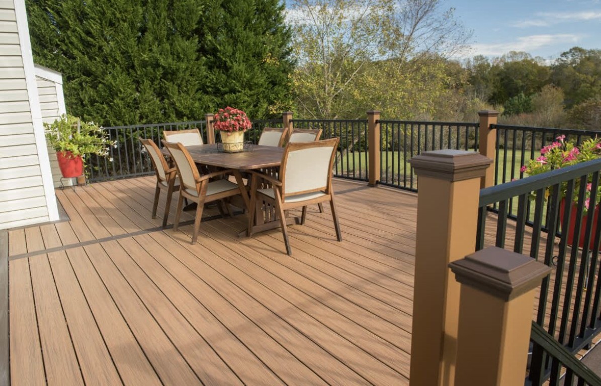 Custom outdoor deck design with furniture in Hesperia, CA